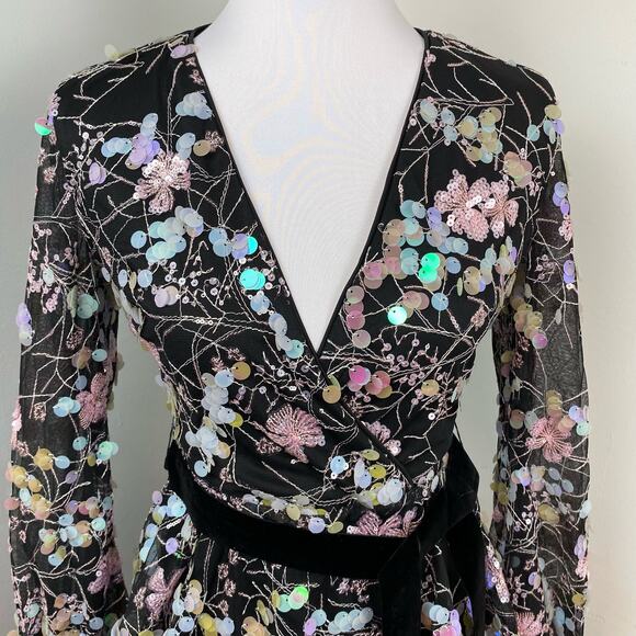 ModCloth Forever U Wrap Dress Multi Iridescent Pastel Sequins Size 2 $214 Fairy - Picture 5 of 13